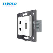 Універсальна розетка з USB 10 Вт LIVOLO, біла скляна рамка, настінна дизайнерська, з заземленням
