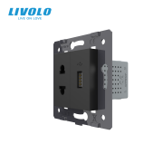 Універсальна розетка з USB LIVOLO, чорна скляна рамка, настінна дизайнерська, з заземленням