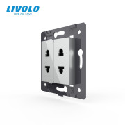 Подвійна універсальна розетка LIVOLO 2 стандарти в 1, сіра, настінна дизайнерська, скляна рамка