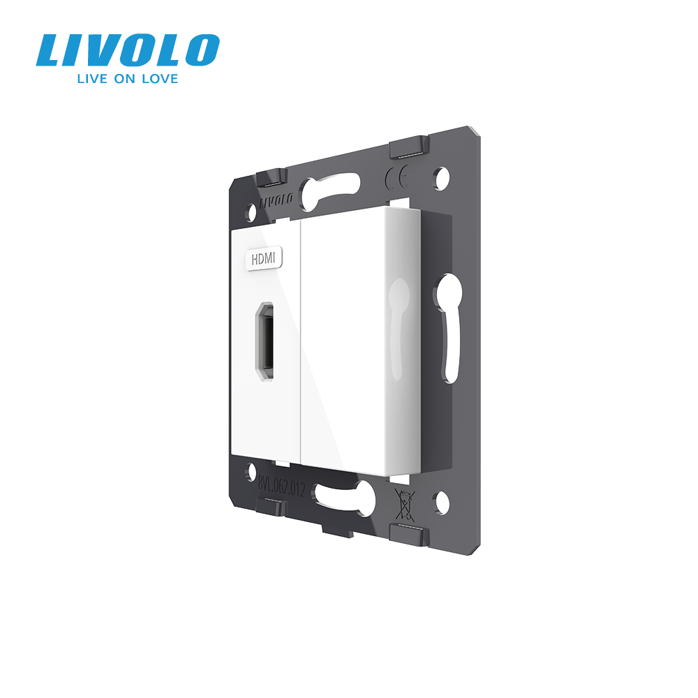 Розетка HDMI LIVOLO, біла скляна рамка, настінна дизайнерська, для ТВ і мультимедіа