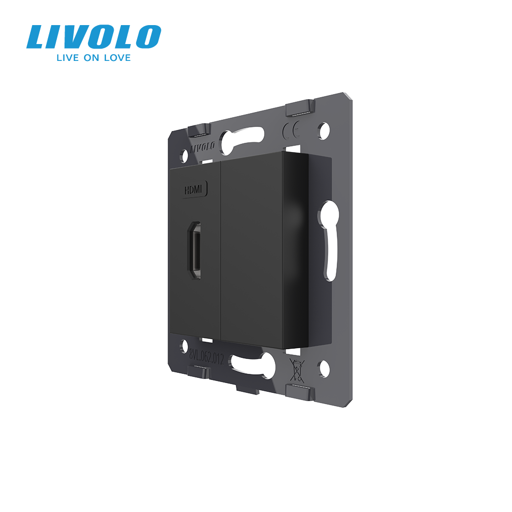 Розетка HDMI LIVOLO, чорна скляна рамка, настінна дизайнерська, для ТВ і мультимедіа