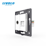 Розетка комп’ютерна RJ-45 і ТВ LIVOLO біла, настінна дизайнерська, скляна рамка