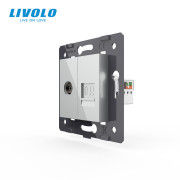 Розетка комп’ютерна RJ-45 і ТВ LIVOLO сіра, настінна дизайнерська, скляна рамка