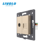 Розетка комп’ютерна RJ-45 і ТВ LIVOLO золота, настінна дизайнерська, скляна рамка
