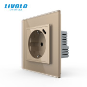 Розетка LIVOLO з USB Type-C 18Вт для зарядки, із заземленням, золота скляна рамка, сенсорна настінна 250В 16А