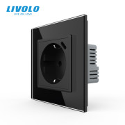 Розетка LIVOLO з USB Type-C 18Вт для зарядки, із заземленням, чорна скляна рамка, сенсорна настінна 250В 16А