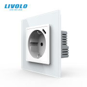 Розетка LIVOLO з USB Type-C 18Вт для зарядки, із заземленням, біла скляна рамка, сенсорна настінна 250В 16А