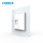 Комп’ютерна розетка RJ-45 LIVOLO, біла скляна рамка, дизайнерська настінна