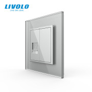 Комп’ютерна розетка RJ-45 LIVOLO, сіра скляна рамка, дизайнерська настінна