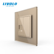 Комп’ютерна розетка RJ-45 LIVOLO, золота скляна рамка, настінна