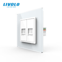 Розетка комп’ютерна подвійна RJ-45 LIVOLO, біла, скляна рамка, дизайнерська настінна