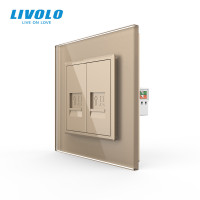 Розетка комп’ютерна подвійна RJ-45 LIVOLO, золота, скляна рамка, дизайнерська настінна