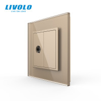Телевізійна розетка LIVOLO, золота, скляна рамка, ТВ антенна настінна, дизайнерська
