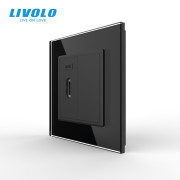 Розетка HDMI LIVOLO, чорна, скляна рамка, настінна для телевізора, дизайнерська