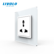 Універсальна розетка LIVOLO 12 стандартів в 1, біла, скляна рамка, настінна, з заземленням