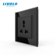 Універсальна розетка LIVOLO 12 стандартів в 1, чорна, скляна рамка, настінна, з заземленням
