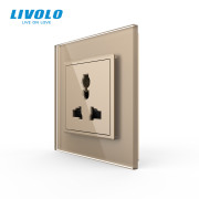 Універсальна розетка LIVOLO 12 стандартів в 1, золота, скляна рамка, настінна, з заземленням