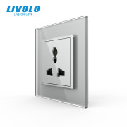 Універсальна розетка LIVOLO 12 стандартів в 1, сіра, скляна рамка, настінна, з заземленням
