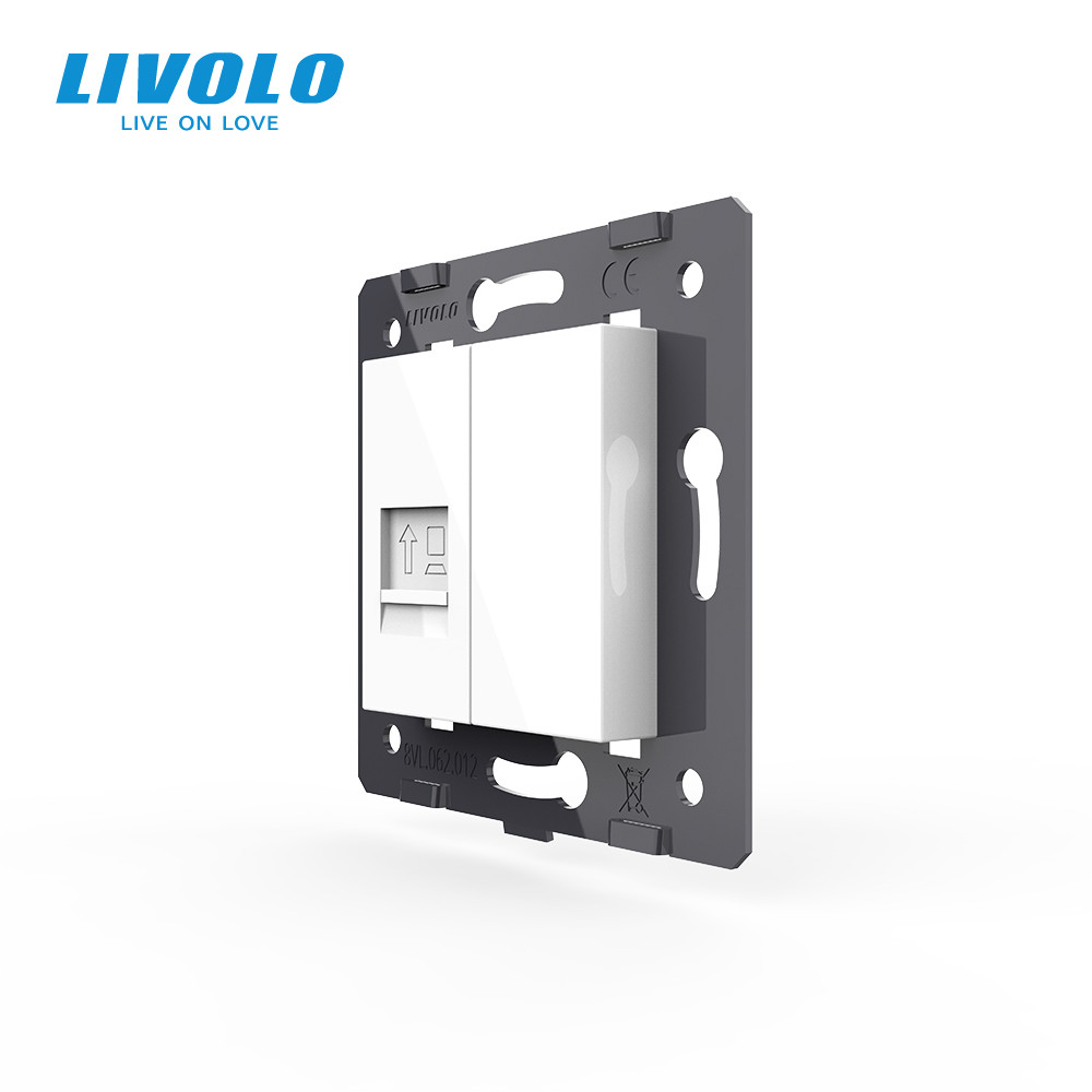 Розетка комп’ютерна RJ-45 LIVOLO біла, настінна дизайнерська, скляна рамка