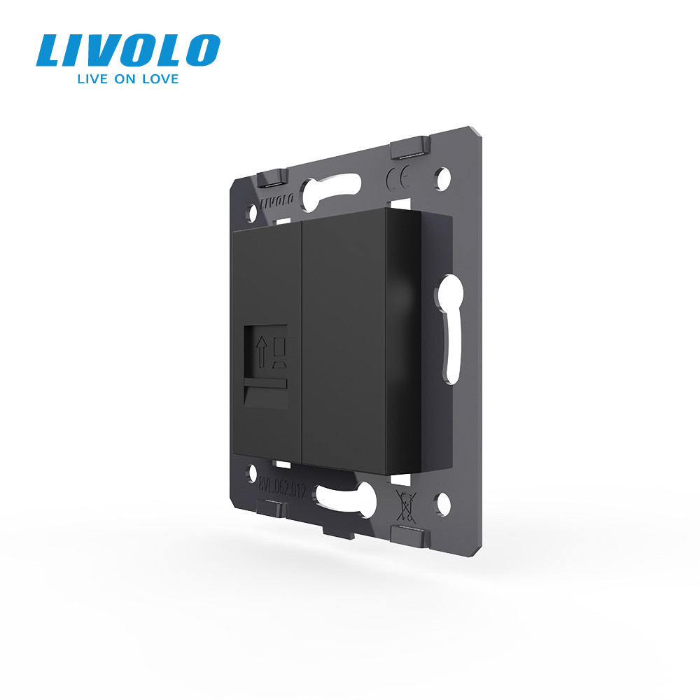 Розетка комп’ютерна RJ-45 LIVOLO чорна, настінна дизайнерська, скляна рамка