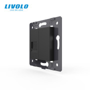 Розетка комп’ютерна RJ-45 LIVOLO чорна, настінна дизайнерська, скляна рамка