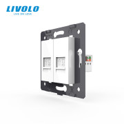 Розетка комп’ютерна подвійна RJ-45 LIVOLO біла, настінна дизайнерська, скляна рамка