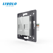 Розетка комп’ютерна подвійна RJ-45 LIVOLO сіра, настінна дизайнерська, скляна рамка