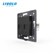 Розетка комп’ютерна подвійна RJ-45 LIVOLO чорна, настінна дизайнерська, скляна рамка