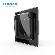 Електрична розетка LIVOLO з кришкою IP44, заземлення, чорна, настінна дизайнерська, скляна рамка, 250В 16А