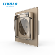 Електрична розетка LIVOLO з кришкою IP44, заземлення, золота, настінна дизайнерська, скляна рамка, 250В 16А