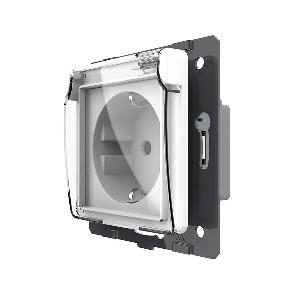 Електрична розетка LIVOLO з кришкою IP44, із заземленням, шторки, біла, настінна дизайнерська, 250В 16А
