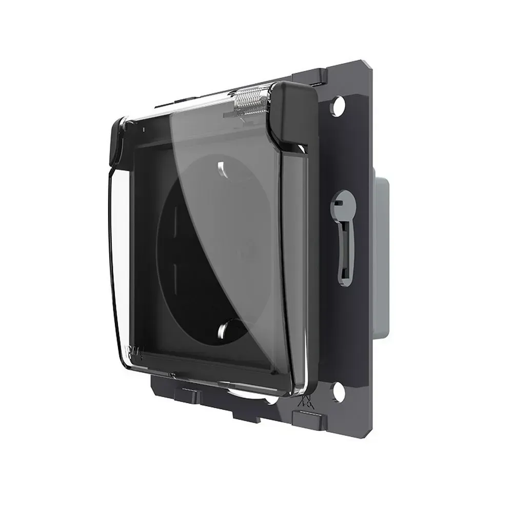 Електрична розетка LIVOLO з кришкою IP44, із заземленням, шторки, чорна, настінна дизайнерська, 250В 16А
