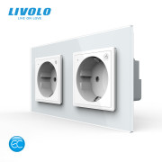 Розумна подвійна електрична розетка LIVOLO, заземлення, біла, настінна дизайнерська, скляна рамка, 250В 16А
