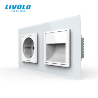 Розетка зі світильником для сходів і коридору LIVOLO, 2700K, 230В, 0.35Вт, біла, скляна рамка