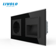 Розетка-світильник LIVOLO для сходів і коридору, 2700K, 230В, 0.35Вт, чорна, скляна рамка