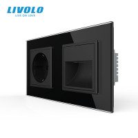 Розетка-світильник LIVOLO для сходів і коридору, 2700K, 230В, 0.35Вт, чорна, скляна рамка