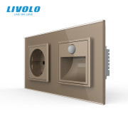 Розетка з світильником для сходів LIVOLO, з датчиком руху та освітлення, 2700K, 230В, 0.35Вт, золотий, скло