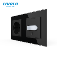 Розетка LIVOLO із заземленням і датчиком руху, чорна, настінна дизайнерська, скляна рамка, 250В 16А