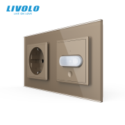 Розетка LIVOLO із заземленням і датчиком руху, золота, настінна дизайнерська, скляна рамка, 250В 16А