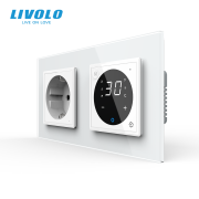 Терморегулятор сенсорний для теплої підлоги LIVOLO з розеткою заземлення, біла, скляна рамка, 250В 16А
