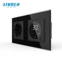 Терморегулятор сенсорний для теплої підлоги LIVOLO з розеткою заземлення, чорна, скляна рамка, 250В 16А
