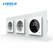 Терморегулятор сенсорний для теплої підлоги LIVOLO з розеткою заземлення, біла, скляна рамка, 250В 16А