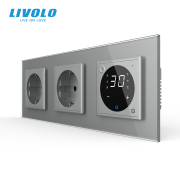 Терморегулятор сенсорний для теплої підлоги LIVOLO з розеткою заземлення, сіра, скляна рамка, 250В 16А