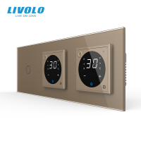 Терморегулятор подвійний з сенсорним вимикачем LIVOLO, золото, скло