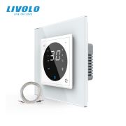 Розумний Wi-Fi терморегулятор LIVOLO сенсорний для електричної теплої підлоги, білий, скляна панель