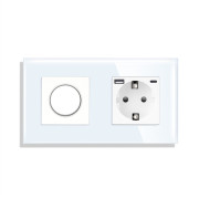 Роторний димер з розеткою USB A+C 20Вт LUXION 16А 230В, із заземленням, шторки, білий, скло