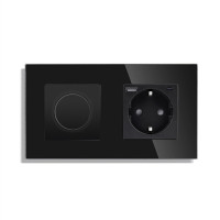 Роторний димер з розеткою USB A+C 20Вт LUXION 16А 230В, із заземленням, шторки, чорний, скло