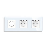 Роторний димер LUXION з двома розетками з USB A+C 20Вт, білий, скло, 16A 230V, із заземленням, шторки