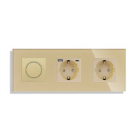 Роторний димер LUXION з розеткою та розеткою з USB A+C 20Вт, золотий, скло, 16A 230V, із заземленням, шторки