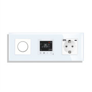 Роторний димер LUXION з терморегулятором і розеткою з USB A+C 20Вт, білий, скло, 16A 230V, заземлення, шторки
